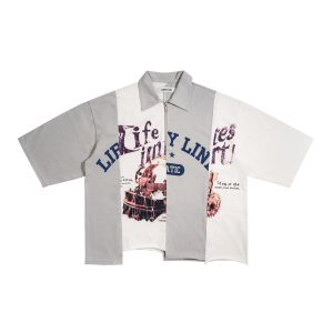 Graphic Print Color-Block Zip Polo