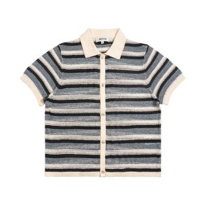 Textured Stripe Knit Cardigan Polo